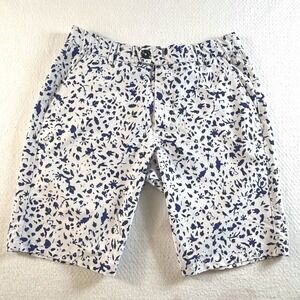 Greyson Golf Shorts Mens 34x9 Botanical Animal Print White Navy Blue AOP